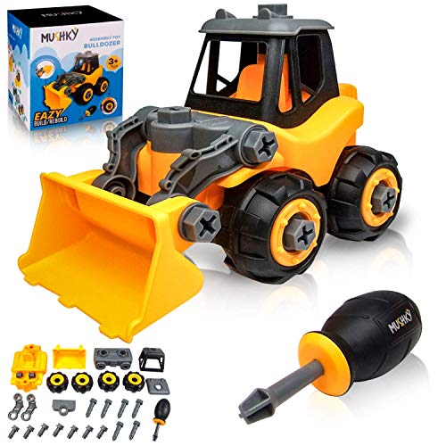 Mushky Take Apart Toys for Boys and Girls, 26pc Assembly Bulldozer Toys Construction Truck with Screwdriver, STEM Educational Learning Toys for Toddlers, Best Toy Vehicles Gifts for 3 4 5 6 Year Olds