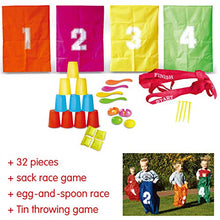 Load image into Gallery viewer, POCO DIVO 3in1 Outdoor Picnic Lawn Games, 4-Player Backyard Party Sports, 32pcs Kids Favor Family Field Day Fun Set; Sack Race Bags, Egg and Spoon Outside Yard Champion, Bean Bag Toss Indoor Activity
