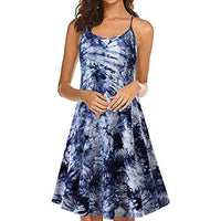 WYTong Women's Fashion Plangi Printed Cami Dress Summer Sleeveless Strappy Beach Dress Crew Neck Sundresses(Blue,L)