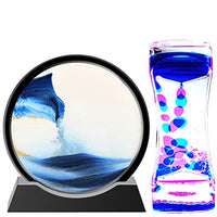 FKYTION Liquid Motion Bubbler Timer and Sand Art Picture 3D Round Glass Sand Picture 2 Pack Colorful Hourglass Liquid Bubbler Art Toys Activity Calm Relaxing Desk Toys Voted Best Gift!