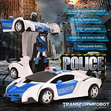 Load image into Gallery viewer, VillaCool Remote Control Car, Deformation Robot Police Car Toy for 4-13 Yrs Old Kid RC Vehicle One Button Deformation &amp; 360 Speed Drifting, Best for Boys (Police Blue)
