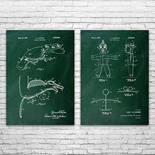 Load image into Gallery viewer, Puppet Patent Prints Set of 2, Ventriloquist Gift, Toy Store Art, Puppeteer Gift, Puppet Blueprint, Retro Puppet Chalkboard (Green) (8 inch x 10 inch)
