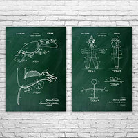 Puppet Patent Prints Set of 2, Ventriloquist Gift, Toy Store Art, Puppeteer Gift, Puppet Blueprint, Retro Puppet Chalkboard (Green) (8 inch x 10 inch)