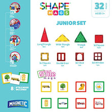 Load image into Gallery viewer, Magnetic Stick N Stack Award Winning 40 Piece Junior Set Magnetic Tiles Blocks, Includes 32 Tiles and 8 Stilemags. Made with Power Magnets
