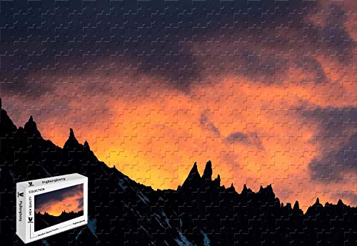 PigBangbang,20.6 X 15.1 Inch,Basswood Bright Colorful - Mountain Sunset Clouds Silhouette - 500 Piece Jigsaw Puzzle