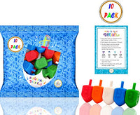 Hanukkah Dreidels 10 Bulk Pack Multi-Color Plastic Chanuka Draydels With English Transliteration - Includes Dreidel Game Instruction Cards (10-Pack)