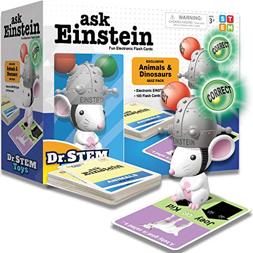 Ask Einstein Electronic Flash Cards for Kids, Set Includes Character, One Hundred Flash Cards About Animals and Dinosaurs, and Five Games. For Boys & Girls Ages 3 - 6, Home or School Use