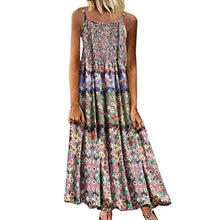 Load image into Gallery viewer, Women Plus Size Dress Summer Casual Loose Sleeveless Floral Print Daily Linen Bohemian Long Maxi Dress Red
