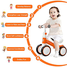 Load image into Gallery viewer, BABY JOY Baby Balance Bike, 6-24 Months Children Walker, No Pedal Infant 4 Wheels Toddler Bicycle with Adjustable Seat, Kids Riding Toys for 1 Year Old Boys Girls, Babys First Birthday Gift, Orange
