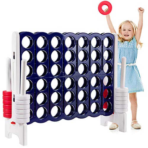 Costzon Giant 4-in-A-Row, Jumbo 4-to-Score Giant Games for Kids Adults, Indoor Outdoor Party Family Connect Plastic Game, 4 Feet Wide 3.5 Feet Tall w/42 Jumbo Rings & Quick-Release Slider (Blue & Red)