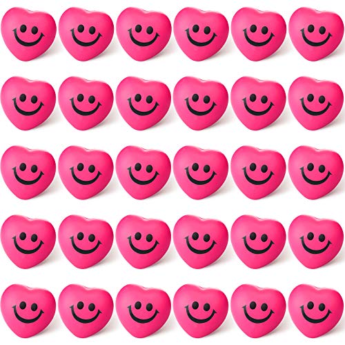30 Pieces Heart Smile Funny Face Stress Balls, Mini Foam Ball, Stress Relief Smile Balls for School Carnival Reward, Valentine Party Bag Gift Fillers (Pink)