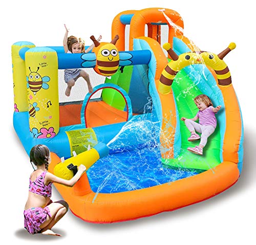 TiliKuly Kids Inflatable Water Slides Bounce House with 450w Blower Bee Spray Water Pool Inflatable Bouncy House for Kids Outdoor Party Jumping Bounce Castle Houses Water Inflatable Bounce Houses
