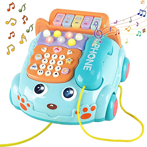 Baby Phone Toy,Baby Toy Phone Cartoon Baby Piano Music Light Toy Children Pretend Phone, Kids Cell Phone Girl with Light Parent-Child Interactive Toy Gift Game Boy Girl Early Education Gift Blue