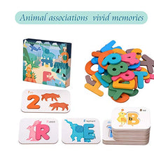 Load image into Gallery viewer, Kid Alphabet Number Animal Matching Flash Cards Set with ABC Wooden Block Preschool Learning Game Montessori Animal Learning Toys Wooden Matching Puzzle See and Spell Flash Card for Toddler 46 pcs
