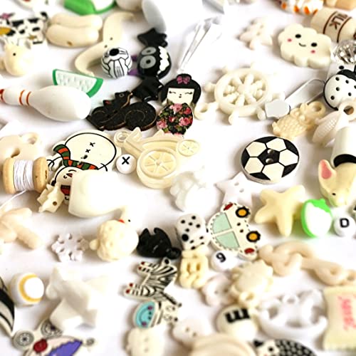 TomToy Black&White I Spy Trinkets for Rainbow I Spy Bottle/Bag, Colorful Miniatures, Mixed Buttons, Beads, Charms, 1-3cm, Set of 50