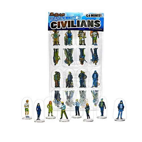 Arcknight Flat Plastic Miniatures: Civilians; 64 Unique Civilian-Themed Minis for Starfinder; Affordable, Skinny Figurines for SF, Shadowrun, and Other Tabletop RPG Games
