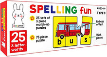 Load image into Gallery viewer, Play Poco Spelling Fun Type 3-75 Piece Spelling Puzzle - Learn to Spell 25 Three Letter Words - Beautiful Colorful Pictures (Age 4+)
