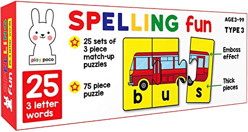 Play Poco Spelling Fun Type 3-75 Piece Spelling Puzzle - Learn to Spell 25 Three Letter Words - Beautiful Colorful Pictures (Age 4+)
