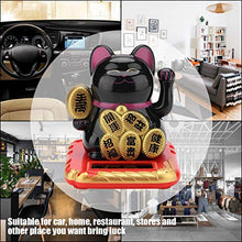 Load image into Gallery viewer, ShunFudz Solar Powered Mini Welcoming Cat Adorable Waving Beckoning Fortune Lucky Cat with Waving Arm,for Car, Home, Restaurant, Stores, Office(Black)
