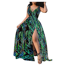 Load image into Gallery viewer, PLENTOP Women Dress Floral Printed Swing Shift Dress Short Sleeve V Neck High Waist Layer Mini Dress Green
