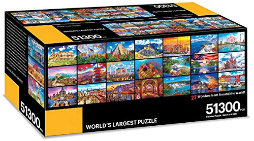 KODAK Premium Puzzle Presents: The World's Largest Puzzle 51,300 Pieces 27 Wonders from Around The World 28.5 Foot x 6.25 Foot Jigsaw Puzzle