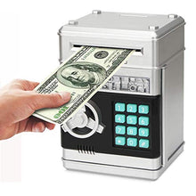 Load image into Gallery viewer, Adevena Electronic Piggy Bank, Mini ATM Password Money Bank Cash Coins Saving Box for Kids, Cartoon Safe Bank Box Perfect Toy Gifts for Boys Girls (Silvery)
