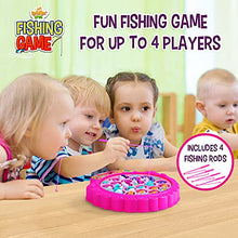 Load image into Gallery viewer, Fishing Game Play Set - 21 Fish, 4 Poles, &amp; Rotating Board w/ On-Off Music - Family Children Backyard Pink Toy Games for Kids and Toddlers Age 3 4 5 6 7 Girls and Up
