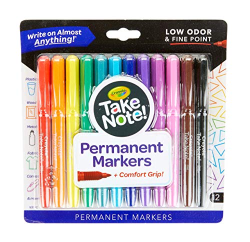 Crayola Take Note Colored Permanent Marker Set, Assorted Colors School Supplies, Fine Tip Markers, 12 Count, Pack of 6