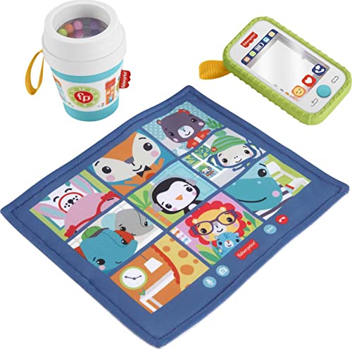 ?Fisher-Price Work From Home Gift Set, 3 take-along baby toys and teether for infants ages 3 months and up [Amazon Exclusive]