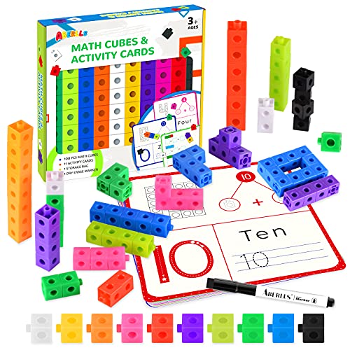 ABERLLS Math Cubes Manipulatives with Activity Cards, Number Blocks Counting Toys Snap Linking Cube Math Connecting Blocks for Kids Age 5 6 7 8, Kindergarten Preschool Learning Activities