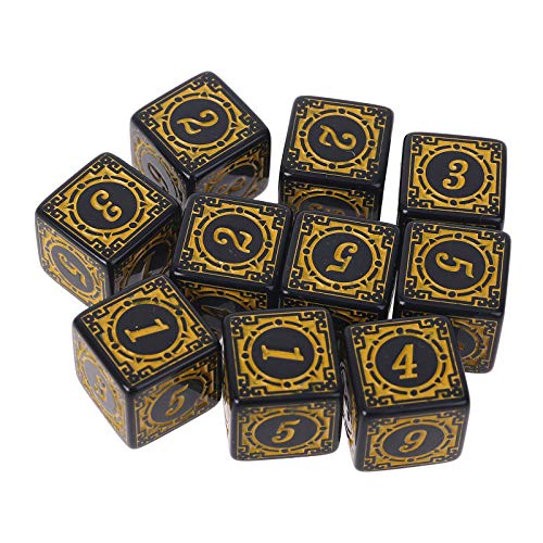 Kamonda 10pieces D6 Polyhedral Dice Square Edged Numbers 6 Sided Dices Beads Table Board Polyhedral Dices Yellow