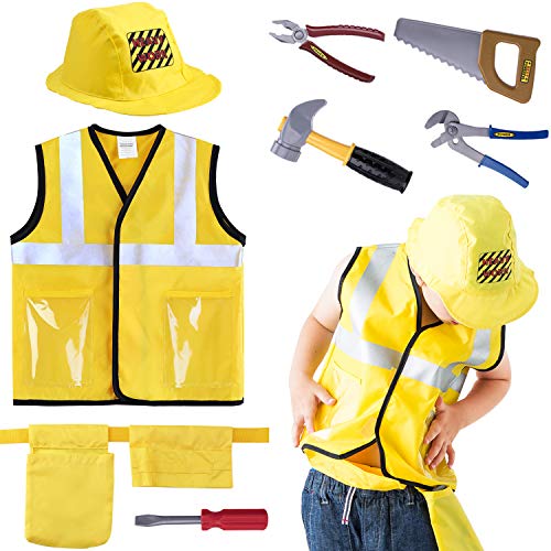 iPlay, iLearn Construction Worker Costume Role Play Kit Set, Engineering Dress Up Gift Educational Toy for Halloween Activities Holidays Christmas for 3, 4, 5, 6, 7 Year Old Kids Toddlers Boys