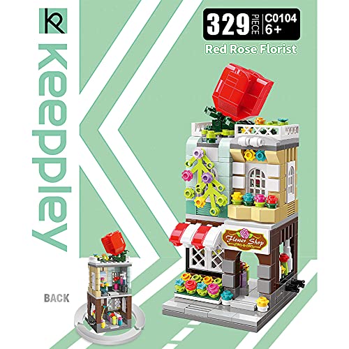 DEFICOSY Building Blocks Toys for 8-12 Years Old Girls, Red Rose Florist Building Kit, Creative Beautiful Flower-House Street-View Bricks Construction Educational Toy (329 Piece)