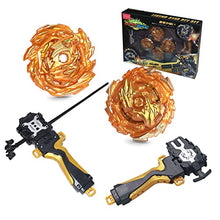 Load image into Gallery viewer, FANSETOYUMA Bey Battle Tops Metal Fusion Burst Turbo Gyro Evolution Set with 4D Launcher Grip and Stadium-Golden
