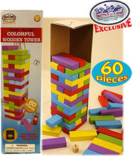 Load image into Gallery viewer, Matty&#39;s Mix-Up 60pc Large Colorful Wooden Tumble Tower Deluxe Stacking Game with Storage Bag
