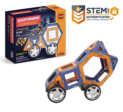 Magformers XL Cruisers Set (32-pieces) Magnetic    Building      Blocks, Educational   Magnetic    Tiles Kit , Magnetic    Construction  STEM Toy Set includes wheels