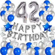 Load image into Gallery viewer, &quot;Blue and Silver 42nd Birthday Party Decorations Set- Silver Happy Birthday Banner,Foil Number Balloons, Latex Balloons and More for 42 Years Old Brithday Party Supplies&quot;
