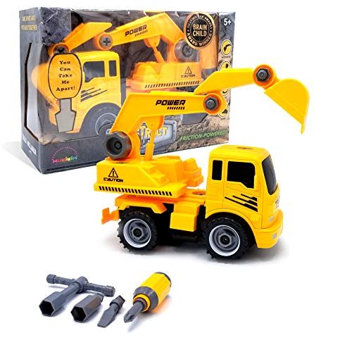 MUKIKIM Construct A Truck - Excavator. Take it Apart & Put it Back Together + Friction Powered(2-Toys-in-1!) Awesome Award Winning Toy That Encourages Creativity!