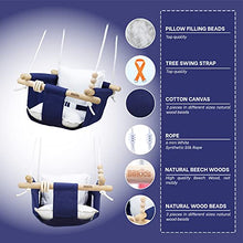 Load image into Gallery viewer, BBKids Baby Hanging Swing 6 Months to 4 Years, Toddler Swing Indoor and Outdoor, Canvas Baby Swing, Beech Wood is Not Moldy, Not Malicious, Full Set of Ceiling Screws (Navy and White)
