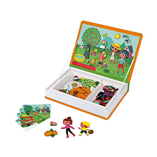 Janod MagnetiBook 120 pc Magnetic 4 Seasons Scenery Game for Education and Creativity - Book Shaped Travel/Storage Case Included - S.T.E.M. Toy for Ages 3+