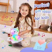 Load image into Gallery viewer, Houwsbaby LED Musical Stuffed Animal Kitty Floppy Singing Light Up Cat Plush Toy Lullaby Animated Soothe Glowing Birthday Gifts for Kids Toddlers, White, 11.5&#39;&#39;
