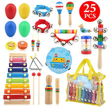 Load image into Gallery viewer, Bukm Kids Musical Instruments, Musical Toys for Toddlers, 25 Pcs Wooden Musical Percussion Instruments, Preschool Educational Learning Tambourine Xylophone Toys for Toddlers Kids Children with Storage
