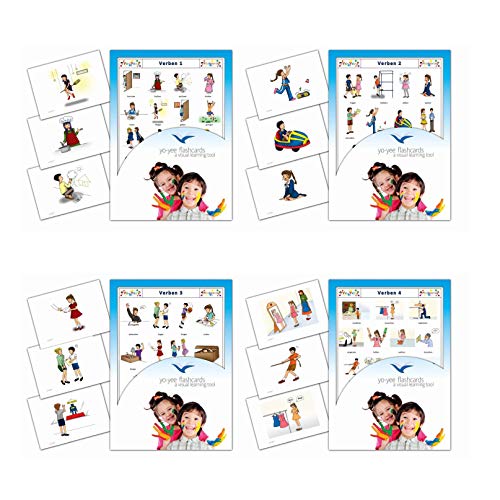 Yo-Yee Verbs Flash Cards in German - 4 Sets of Verb and Action Words Flashcards - Vocabulary Picture Cards for Babies, Toddlers 2-4, Kids, Children and Adults
