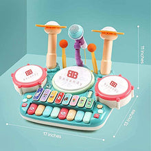 Load image into Gallery viewer, Besandy Drum Toys Set with Light 5 in 1 Musical Instruments Toys - Kids Electronic Piano Keyboard - Xylophone for Suitable for Children Over 12 Years Old
