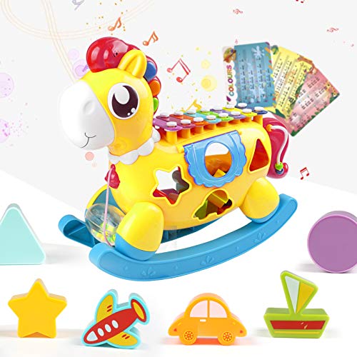 Baby Music Toy, Eseesmart Toddler Music Toys with Xylophone, Educational Baby Toy with Lights, Music, Blocks, Shape Sorter 5-in-1 Pony Toy Baby Birthday Gifts for Boys Girls