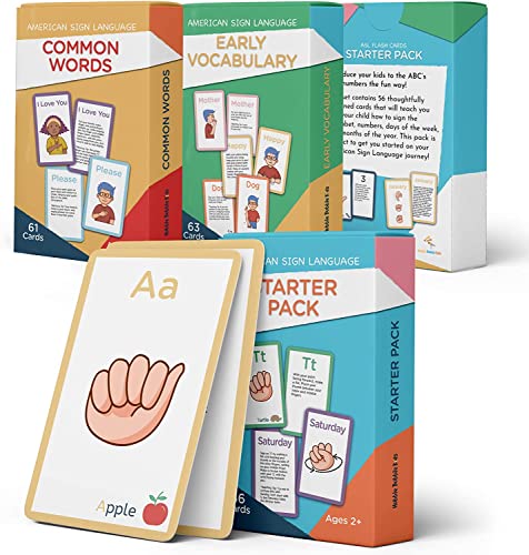 American Sign Language Flash Cards for Toddlers and Beginners - 180 ASL Flash Cards for Babies, Toddlers, Kids. ASL ABC Flash Cards Include Starter, Vocab and Common Sight Words. ASL Cards