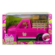 Load image into Gallery viewer, ?Barbie Sweet Orchard Farm Truck &amp; Doll Set, Blonde Barbie Doll &amp; Pink Truck with Working Tailgate, Hay Bale, Crate &amp; Corn, Gift for 3 to 7 Year Olds
