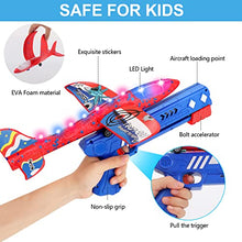 Load image into Gallery viewer, Aizoer 3 Pack Airplane Toy with Launcher,2 Flight Mode Catapult Plane Toy for Kids,12.6&quot; Throwing Foam Glider Plane One-Click Ejection Outdoor Game Birthday Gift Toy for 6 7 8 9 Year Old Boys Girls
