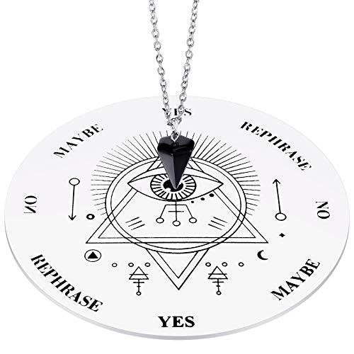 Wooden Pendulum Board Dowsing Divination Pendulum Witchcraft Altar Supplies with Crystal Necklace and Wooden Pendulum Board Metaphysical Message Board Kit, 6 Inch (White)