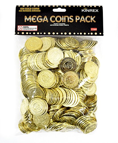 KINREX Plastic Gold Coins - Mega Novelty Pack - St. Patricks Coin - 400 Count - Great for Kids, Toddlers, Games, Teachers
